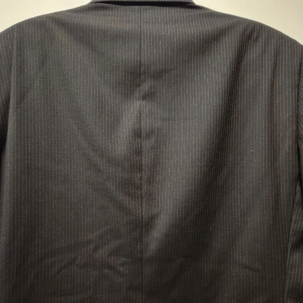 Alfani Blazer Suit Jacket 100%‎ Wool Black Pin Stripe Mens 42 Long 3 Button EUC